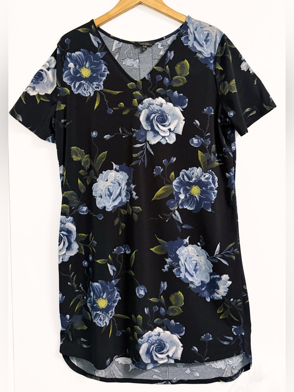 Christian Siriano NY XL Black Blue Dark Floral Hi-Low Tunic Top